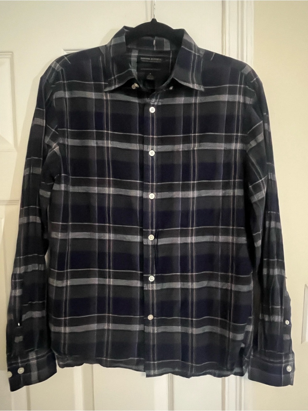 Banana Republic Navy and Gray Plaid Button-Down Shirt
